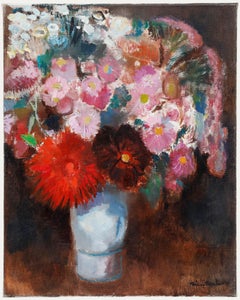 Reinerus Gerardus Johannes Reulink (1931-2010) - 1995 Óleo, Dalias y Asters