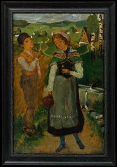 Reinhold Schmidt (1861-1927) - Folk Art Late 19th Century Oil, Courting Couple