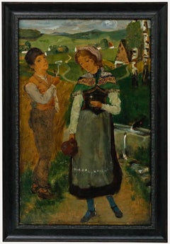 Reinhold Schmidt (1861-1927) - Folk Art Late 19th Century Oil, Courting Couple