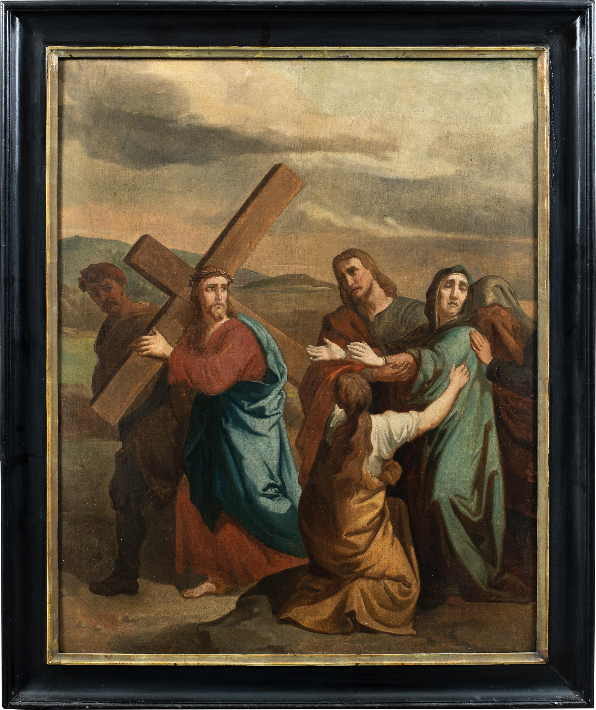 Pittore italiano (XVIII-XIX secolo) - Le quattordici stazioni della Via Crucis.

119 x 95 cm senza cornice, 137 x 114 cm con cornice.

Gruppo di quattordici antichi dipinti a olio su tela, in cornici di legno laccate e dipinte.

Rapporto sulle