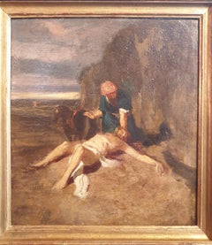 Religiöses Gemälde Gute Samaritan Französische Schule 19. Jahrhundert Romantische Skizze 