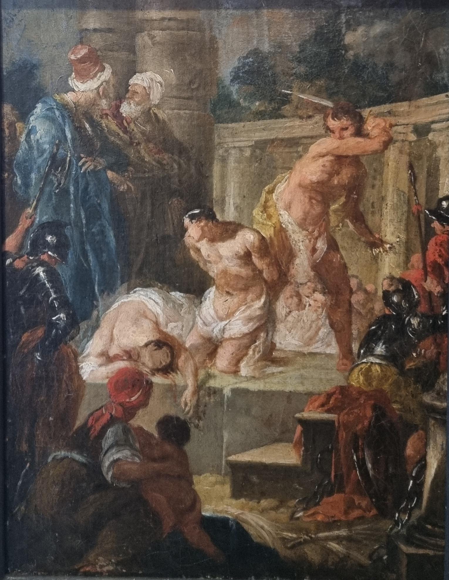 Religious Painting Venetian School 18th Sketch Martyrdom Saint Cyprien Flavien