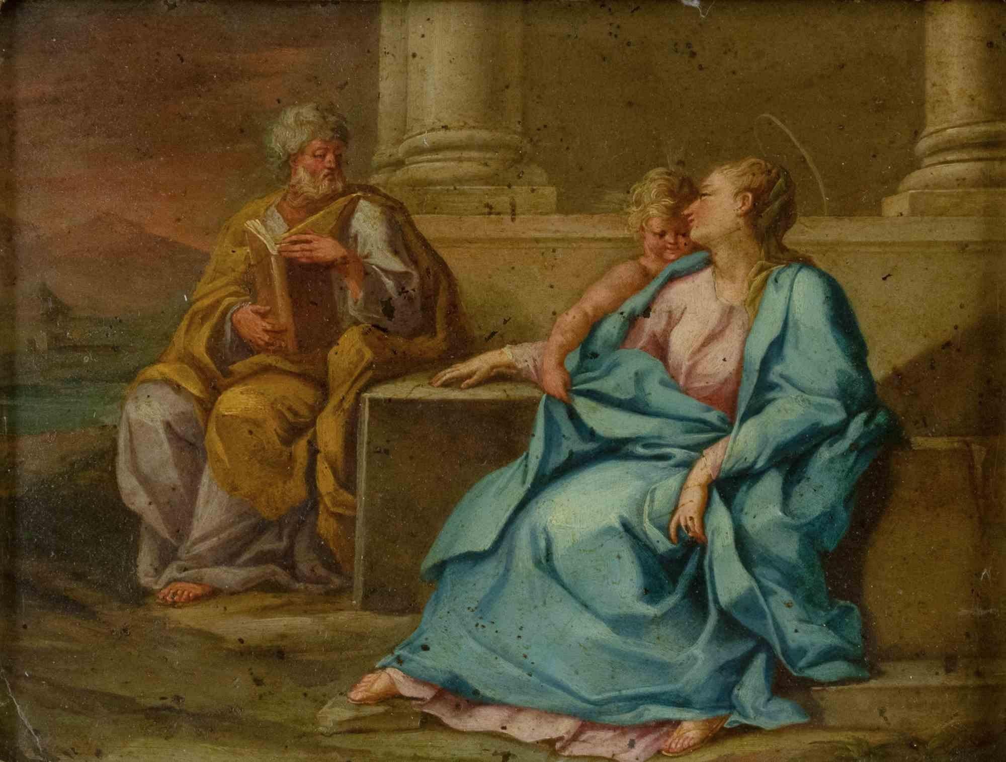 Unknown Figurative Painting – Religiöse Szene – Gemälde – 19. Jahrhundert