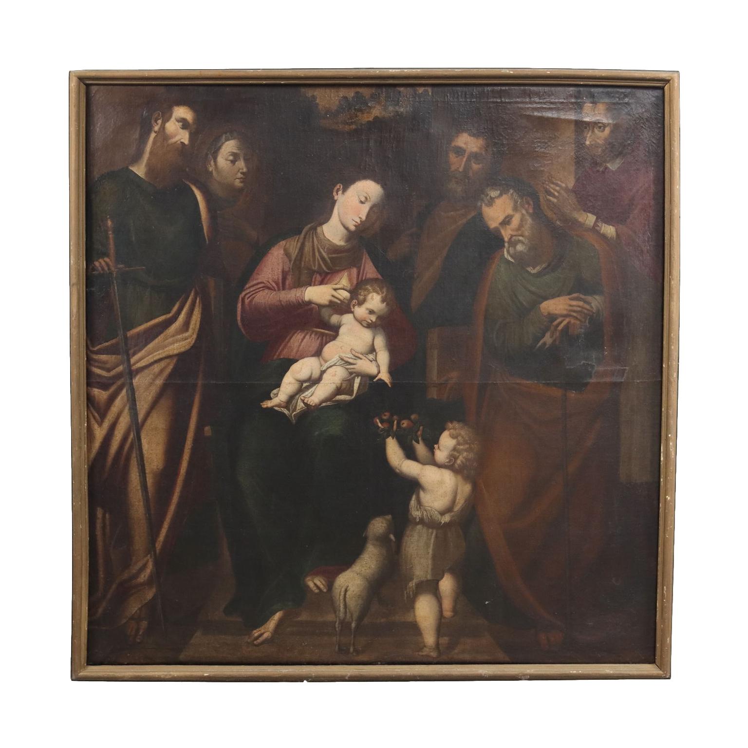 Figurative Painting di Unknown - Soggetto religioso Olio su tela Italia XVII secolo