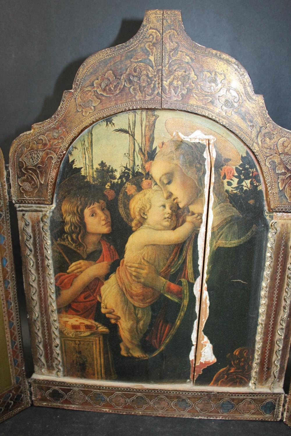 Religious Wooden Triptych Icon Depicting Madonna, Christ & Angels - Renaissance Painting by Unknown
