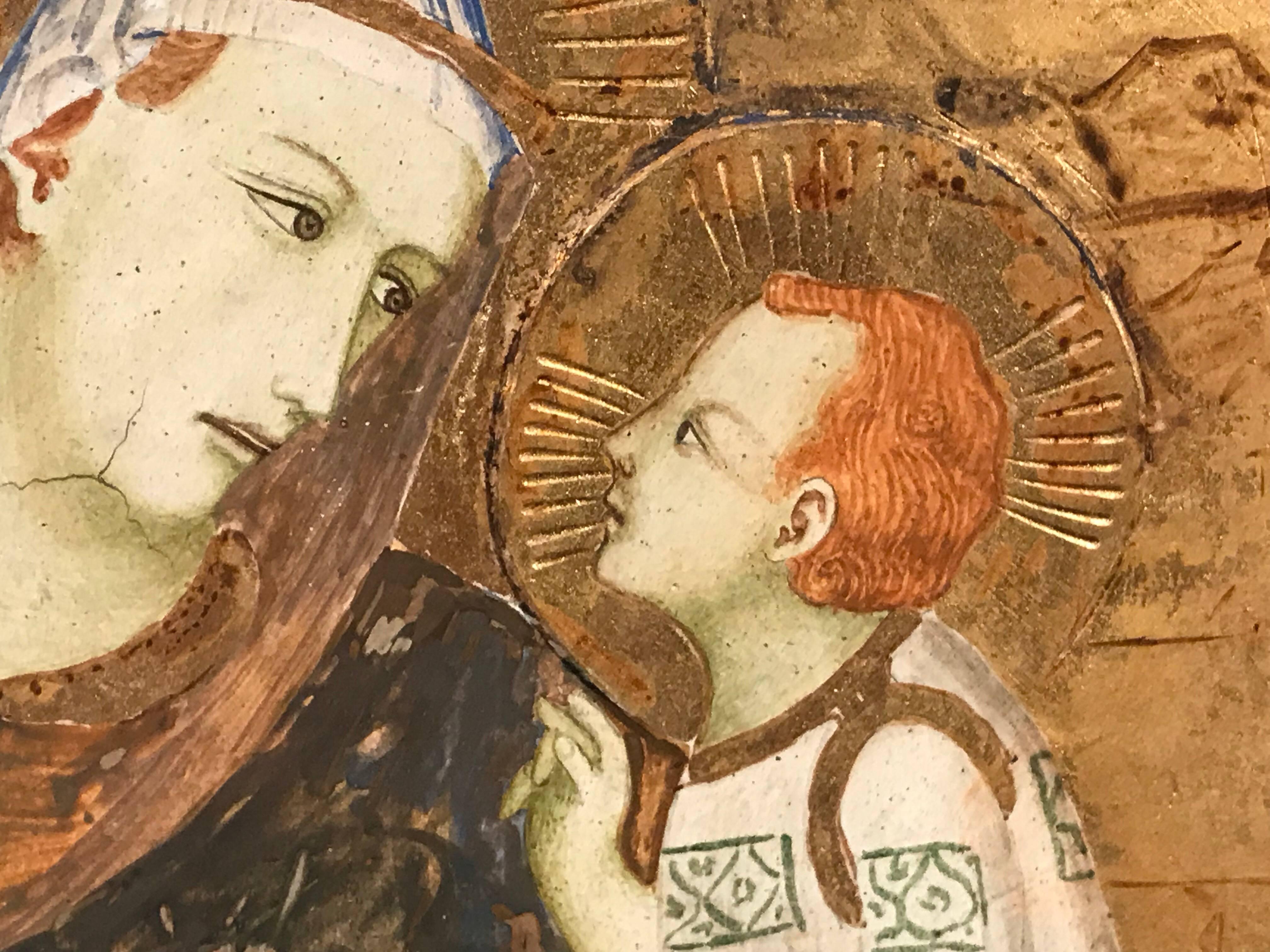 18th Century Italian Masterpiece Madonna & Child after an earlier Giotto Fresco - Renaissance Painting by Italian Old Master 18th Century