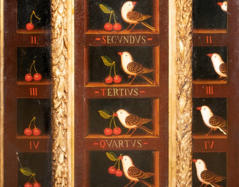 Renaissance Style Panel Still Life Of Birds & Cherries - Brown Still-Life Painting by Unknown