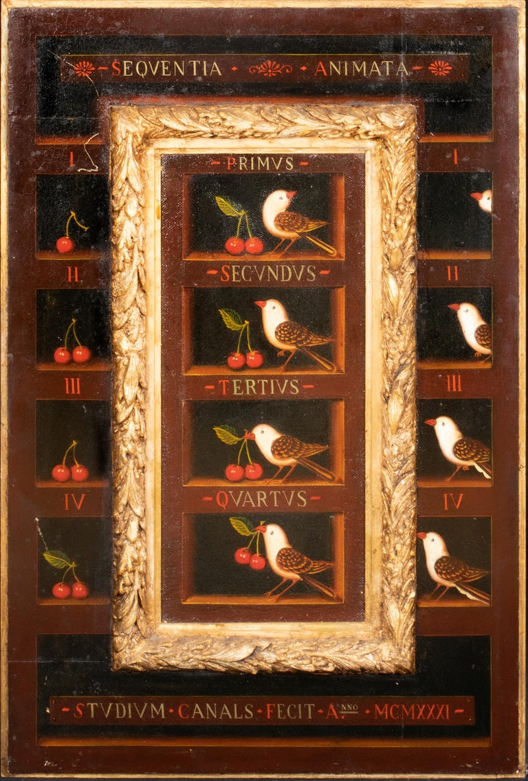 Unknown Still-Life Painting - Renaissance Style Panel Still Life Of Birds & Cherries