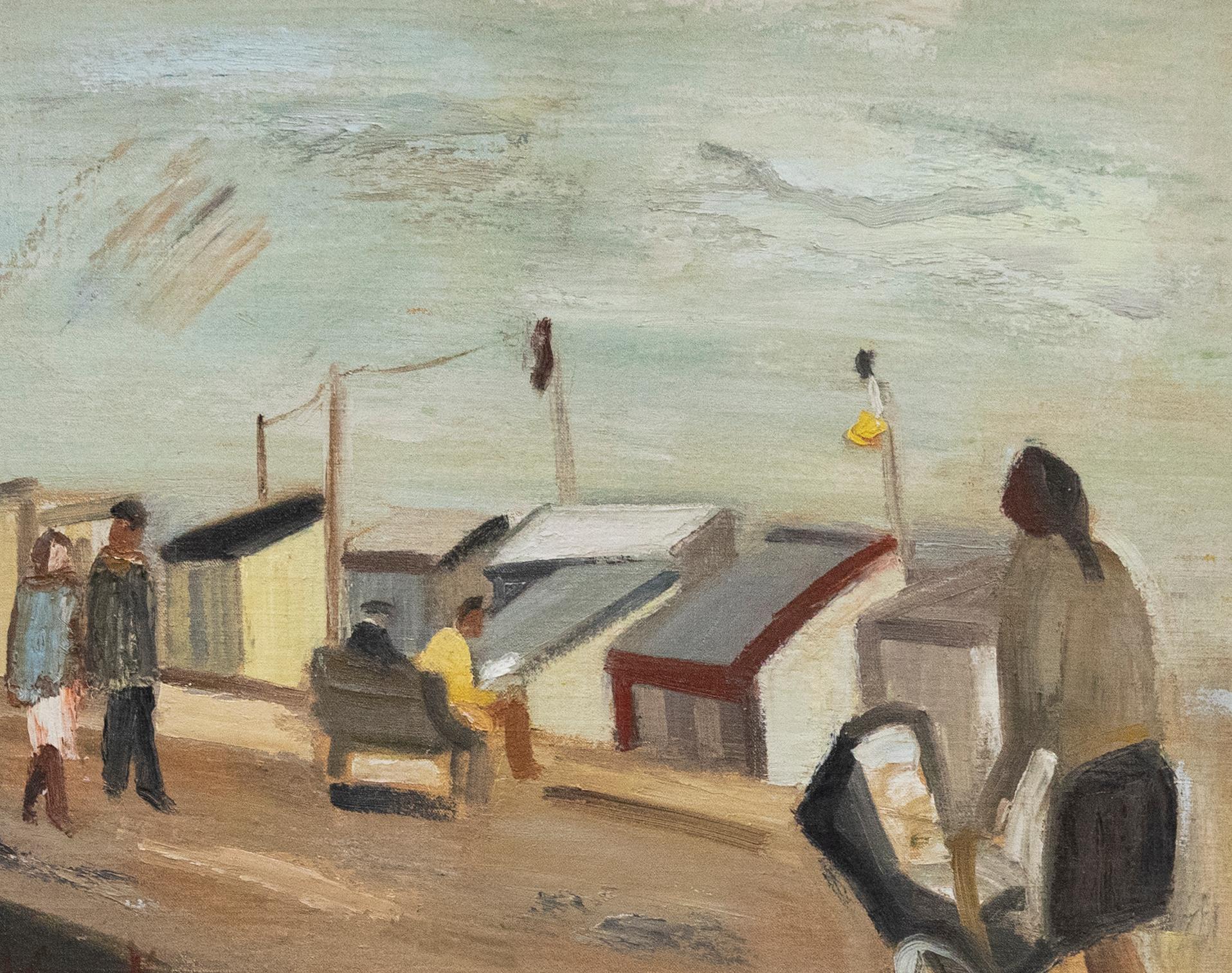 Rene de Coninck (1907-1978) - Framed Oil, Beach Huts by the Promenade - Painting by Unknown