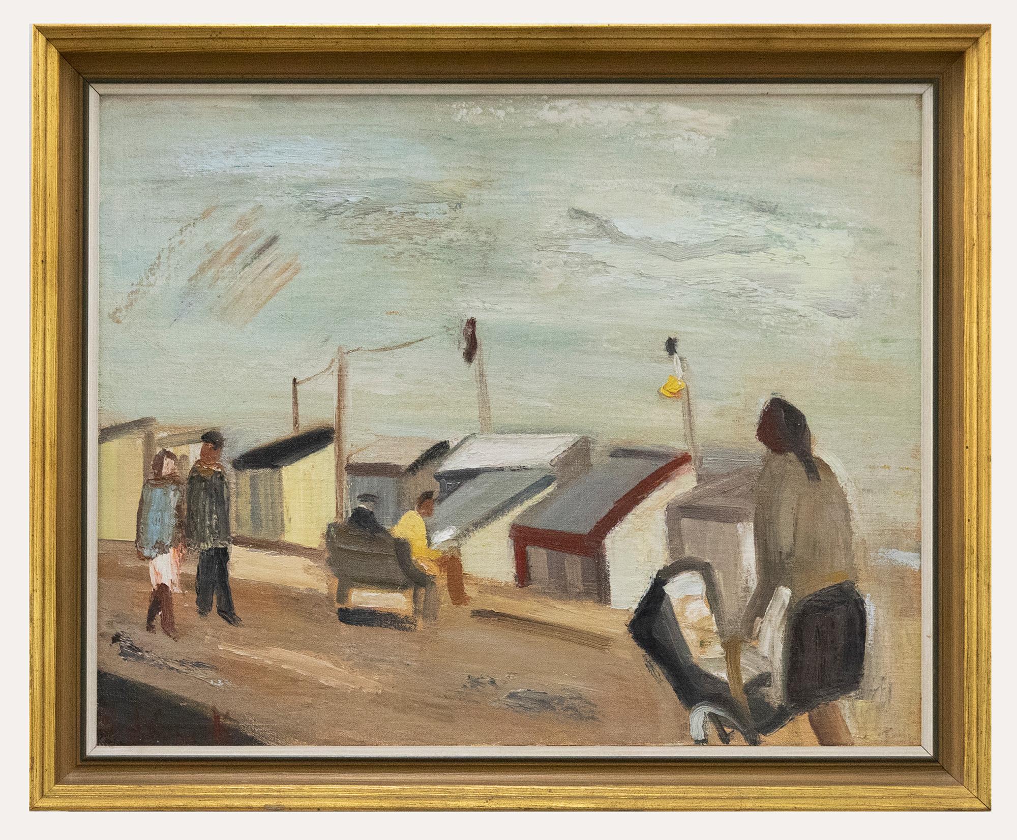 Unknown Figurative Painting - Rene de Coninck (1907-1978) - Framed Oil, Beach Huts by the Promenade