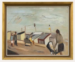 Rene de Coninck (1907-1978) - Huile encadrée, Cabanes de plage sur la promenade