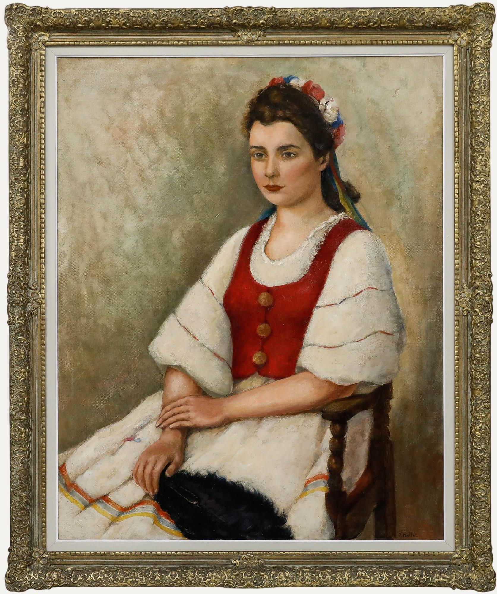 René Mallet (1891-1960) - French School Oil, Portrait of a Lady in Folk Dress