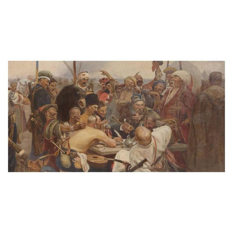 Reply of the Zaporozhian Cossacks to Sultan Mehmed IV, Gemälde nach Ilya Repin (Braun), Figurative Painting, von Unknown
