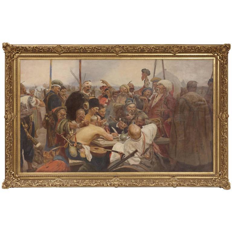 Unknown Figurative Painting - Reply of the Zaporozhian Cossacks to Sultan Mehmed IV Painting after Ilya Repin