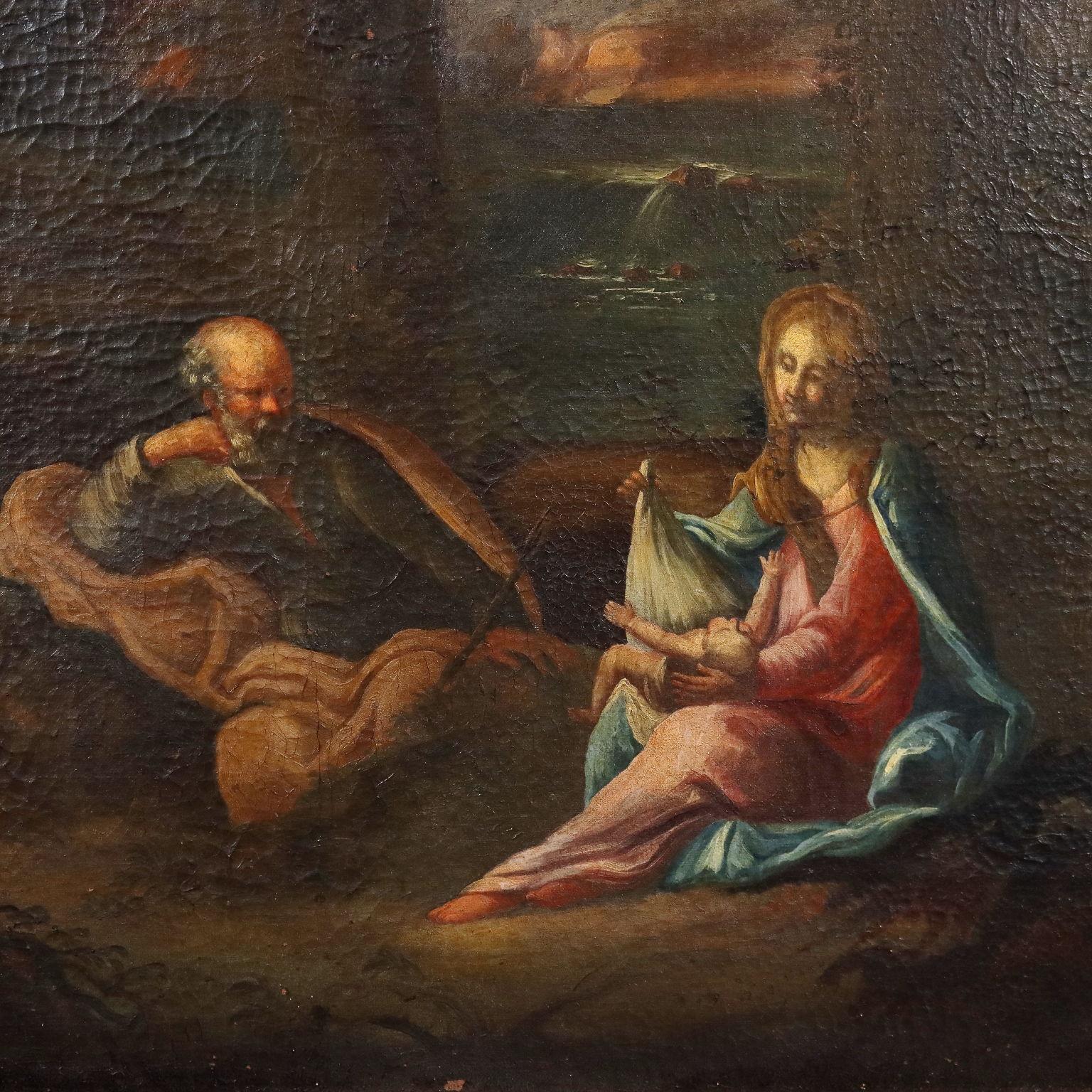 Rest on the Flight into Egypt Oil on Canvas XVIII-XIX Century - Other Art Style Painting by Unknown