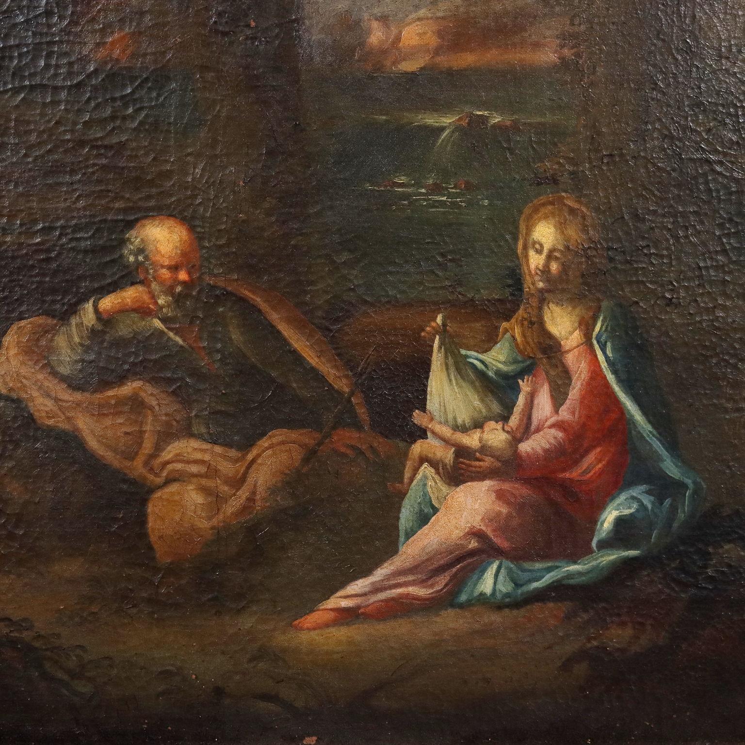 Riposo durante la fuga in Egitto Olio su tela del XVIII-XIX secolo - Painting Altro stile artistico di Unknown