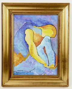 Resting Dancer Acrylic Painting on Artist Board, Signed, 6.5x9\"