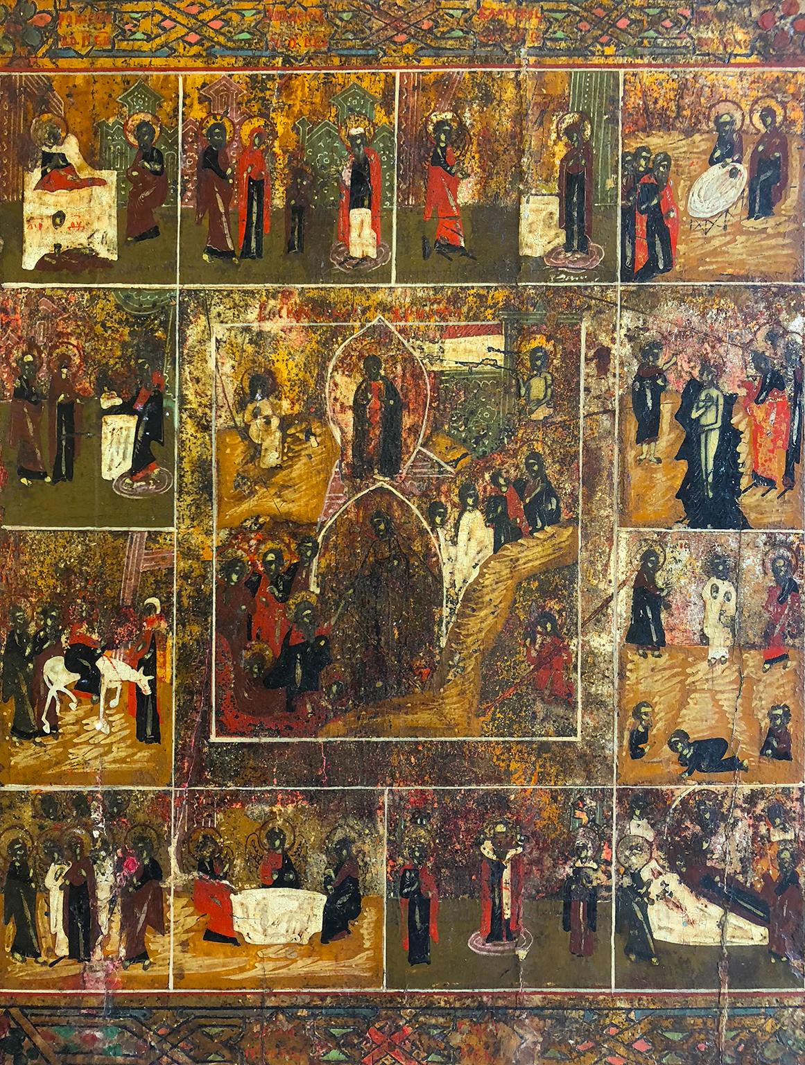 Resurrection and Anastasis (Decent into Hell) with The Twelve Great Feasts - Painting by Unknown