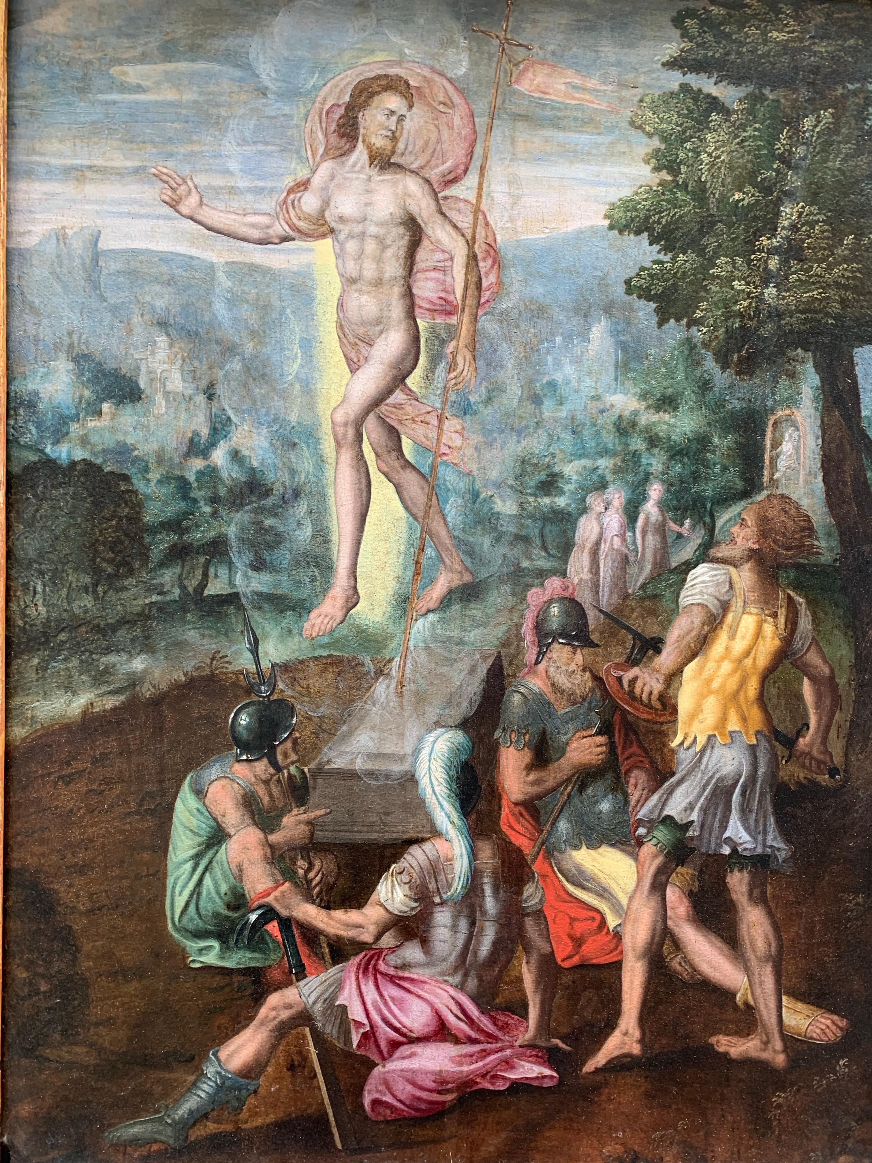 Resurrection of Christ. Studio of the Master of the Prodigal Son. Ca. 1550. - Landscape Painting Brown di Unknown