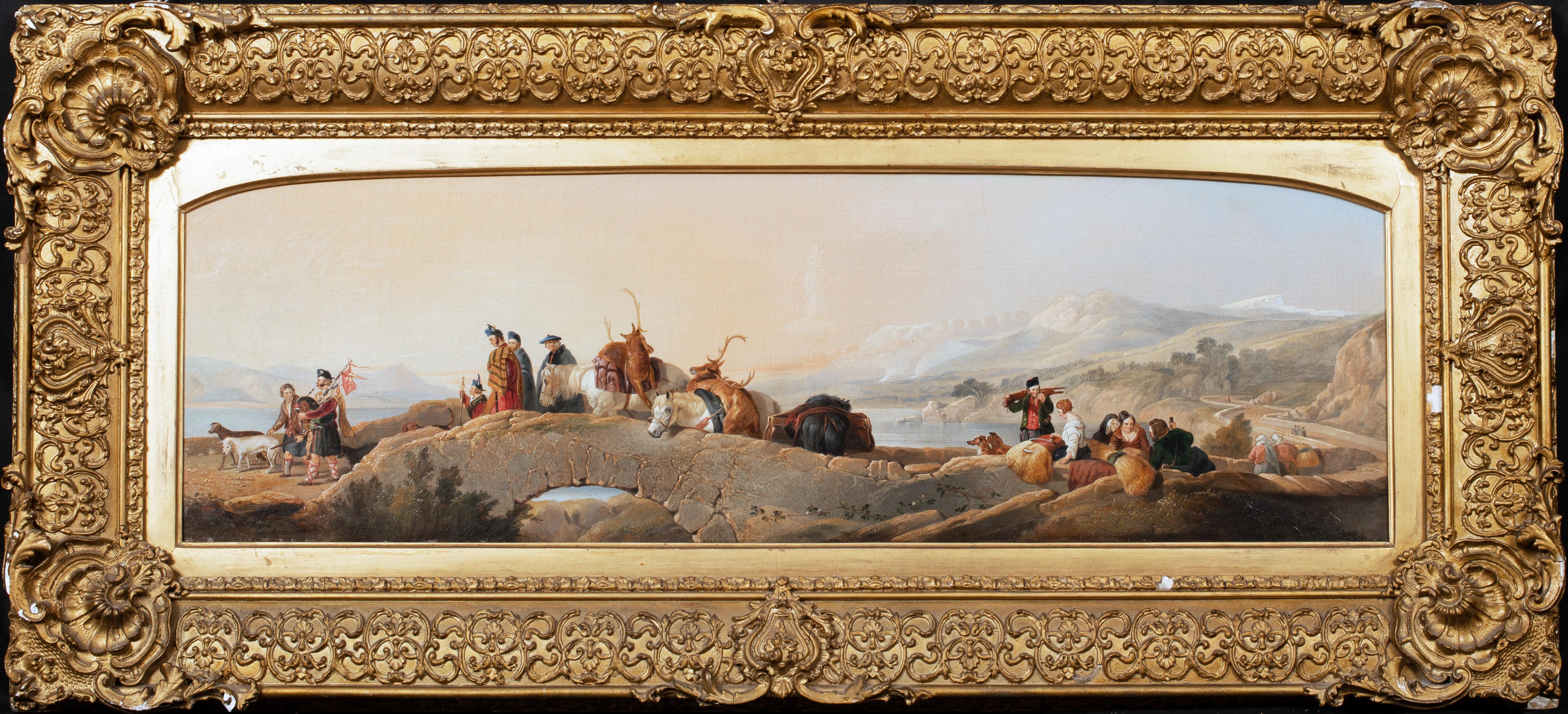 Unknown Landscape Painting - Return From The Stag Hunt, 19th Century  Signed "TS"  Large 19th Century