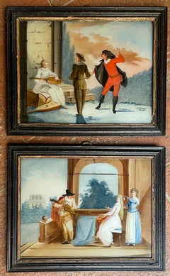 Reverse glass paintings with gallant and musical scenes, 18th century