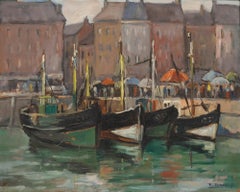 Richard Bressy (1906-1980) - Framed Mid 20th Century Oil, Boats in Ostend