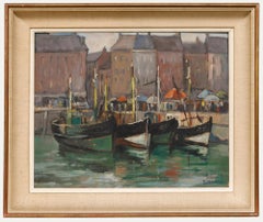Richard Bressy (1906-1980) - Framed Mid 20th Century Oil, Boats in Ostend