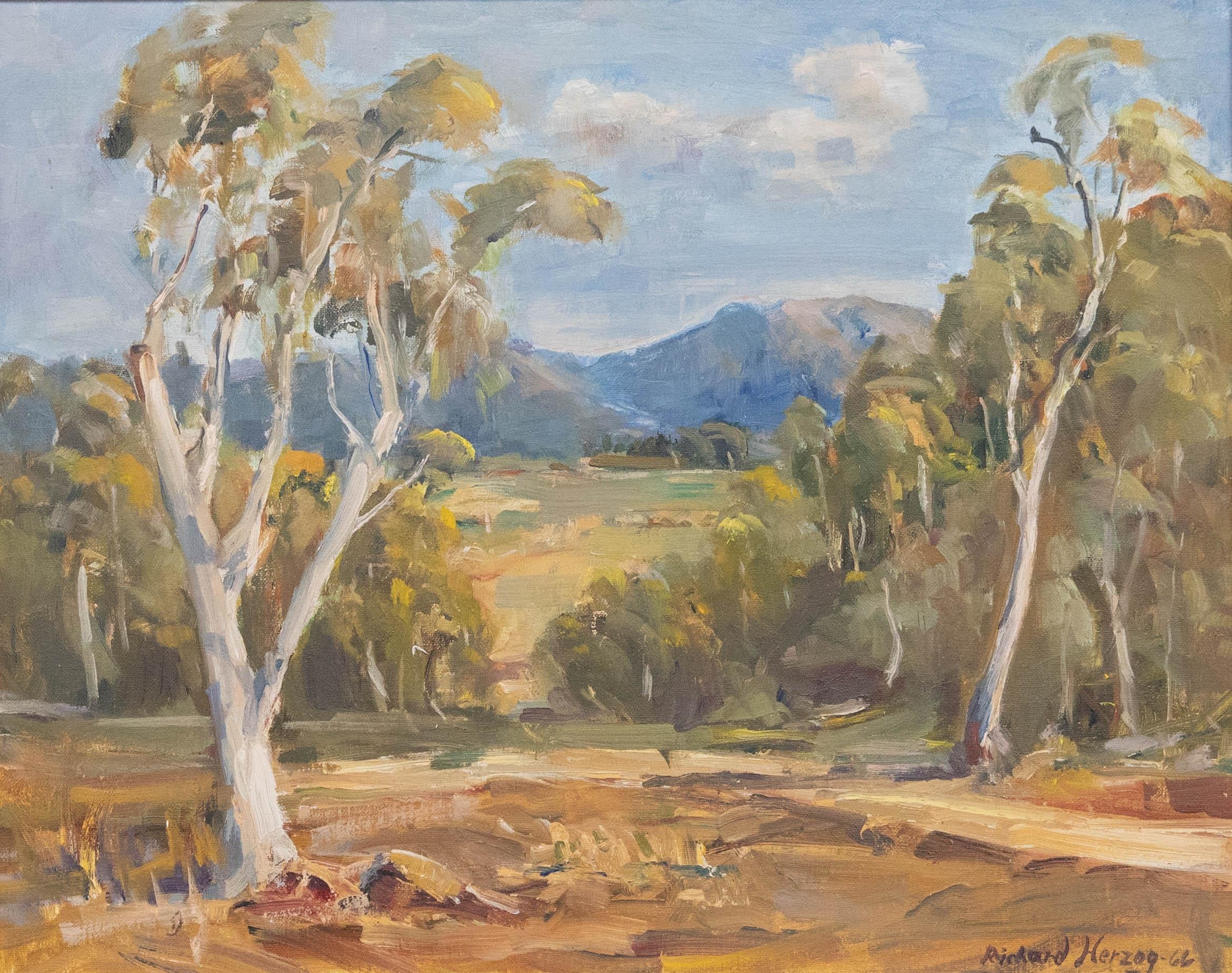 Richard Herzog (1960-1970) - Olio del 1966 incorniciato, Paesaggio dell'Australia meridionale - Painting di Unknown