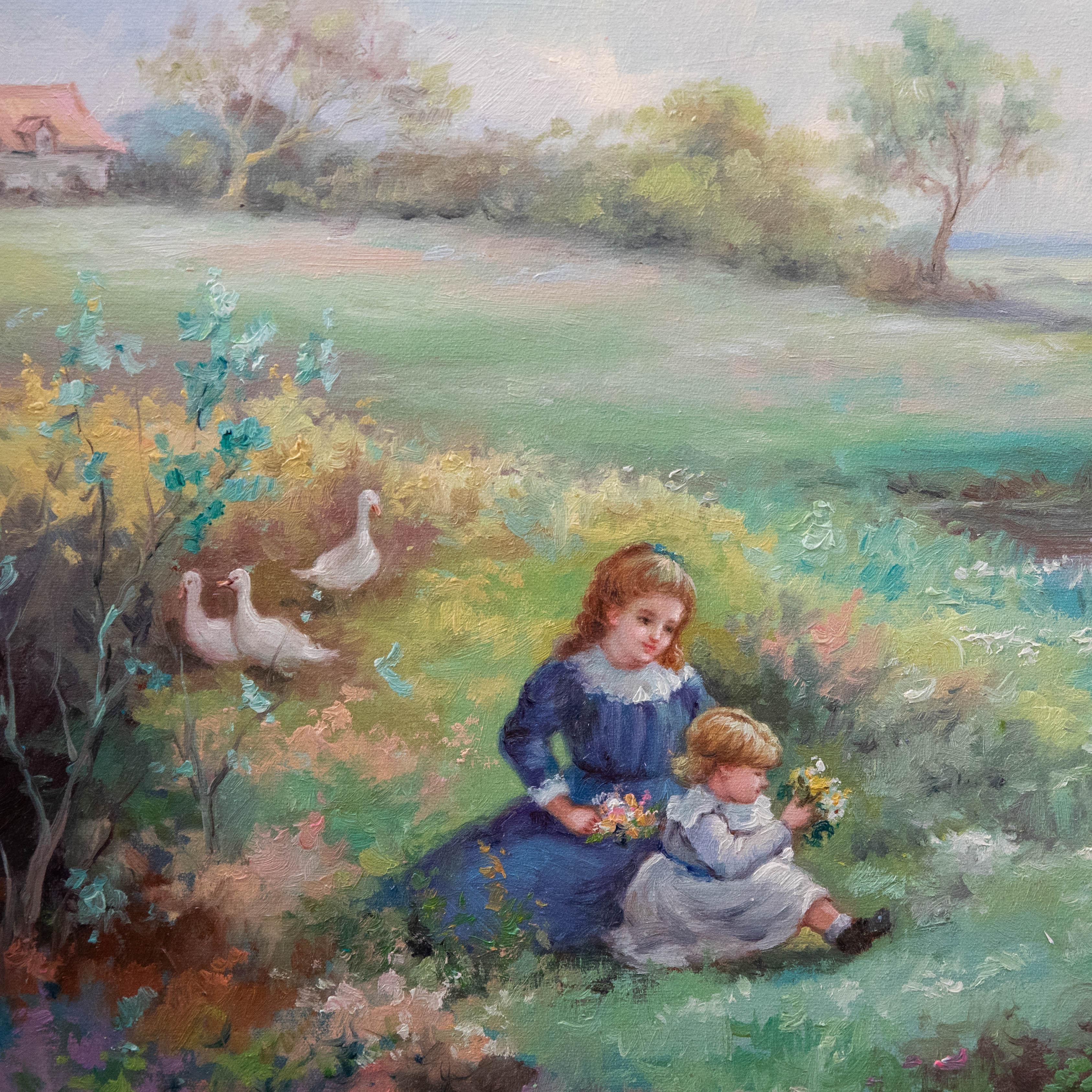 Richard Moore - 20th Century Oil, Picking Wildflowers For Sale 1
