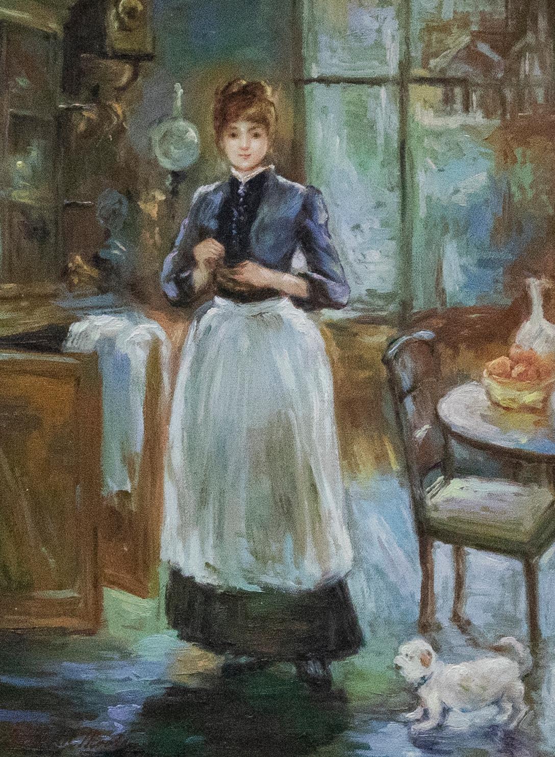 Richard Moore dopo Berthe Morisot - Olio del XX secolo incorniciato, Nella sala da pranzo - Painting di Unknown