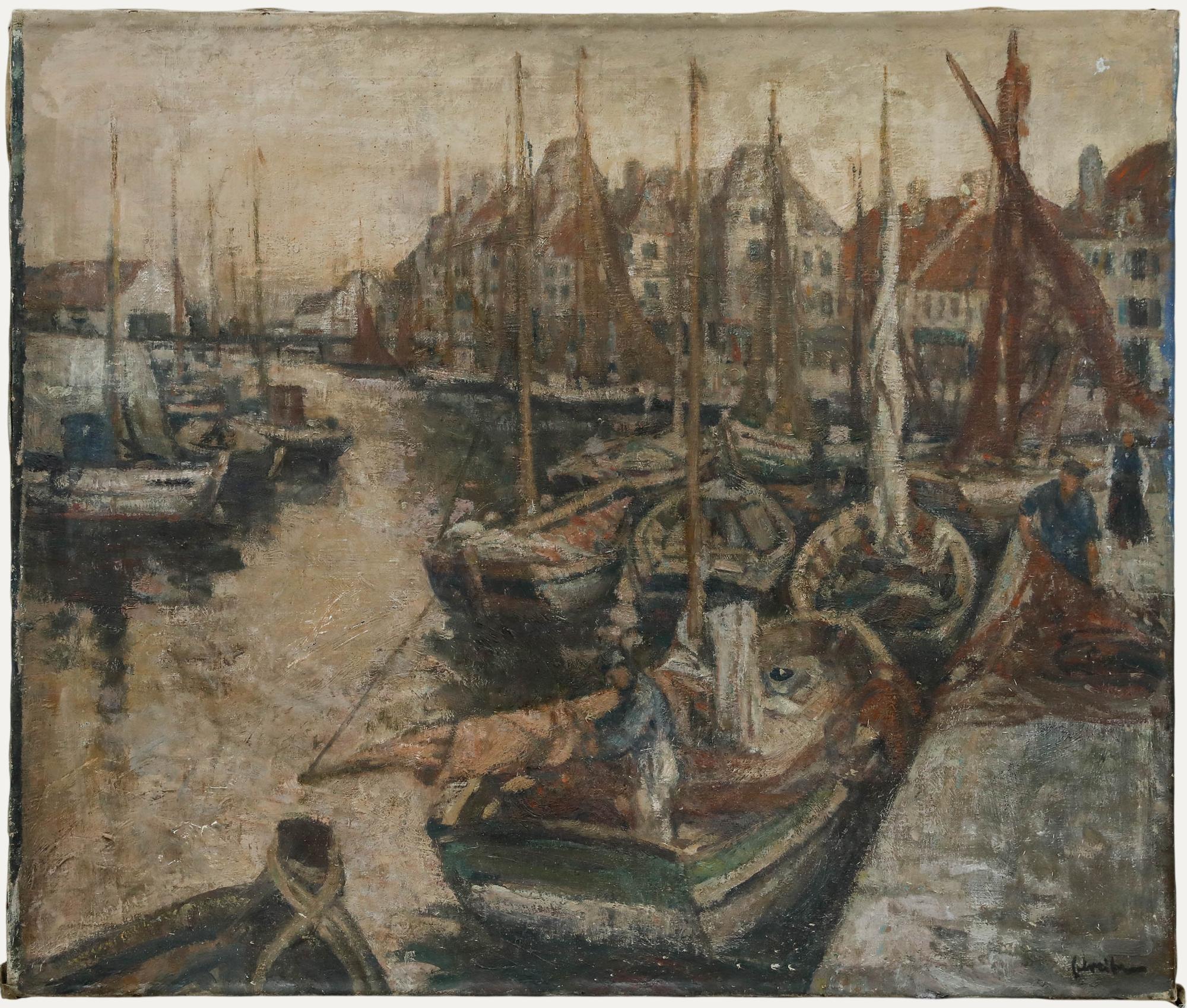Richard Schreiber (1904-1963) - Mid 20th Century Oil, Breton Fishing Port