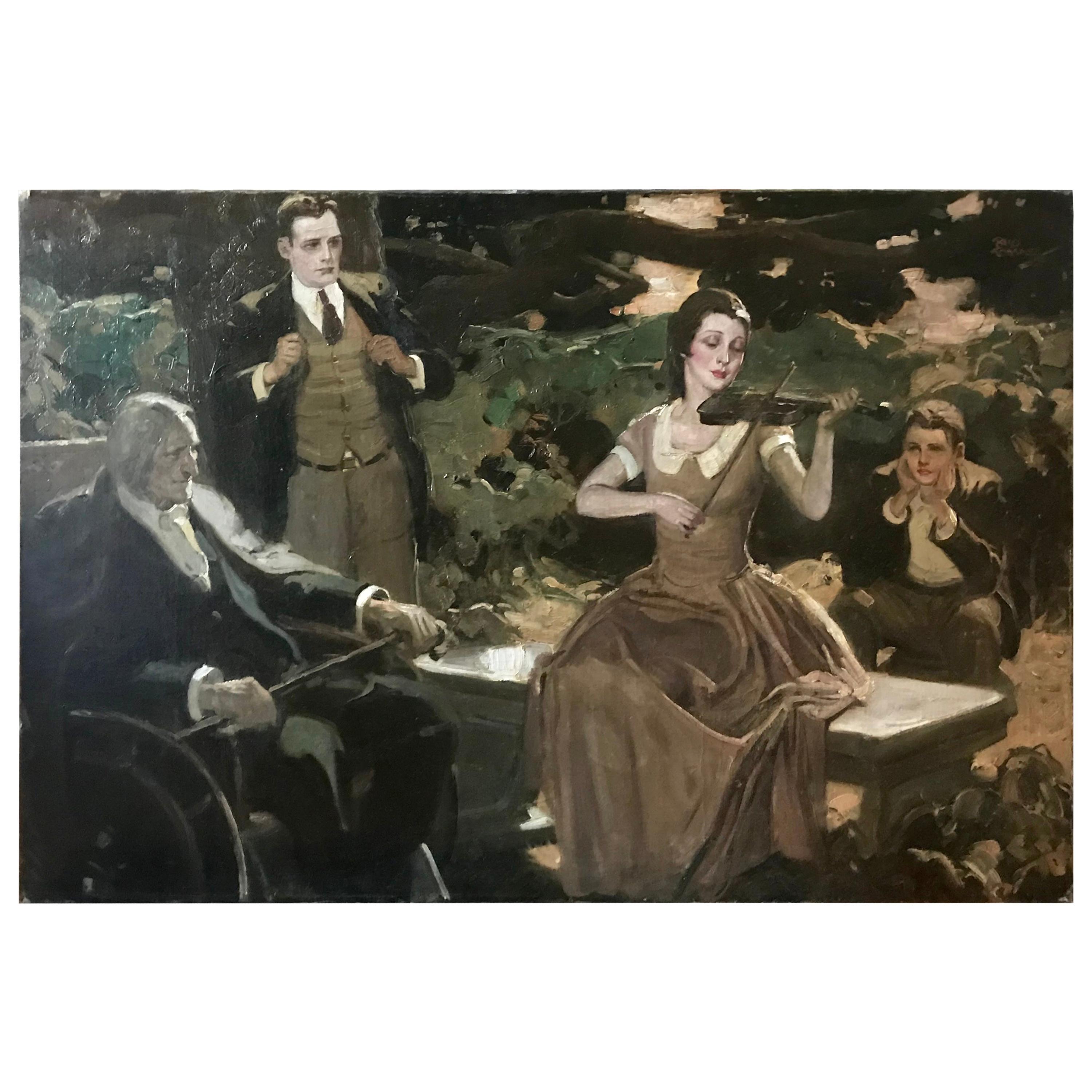 Rico Tomaso, "Woman Playing Violin, Men Enthralled" - Painting by Unknown