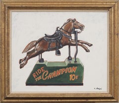 "Ride the Champion" Vintage American Carnival Ride Horse Portrait Oil Painting