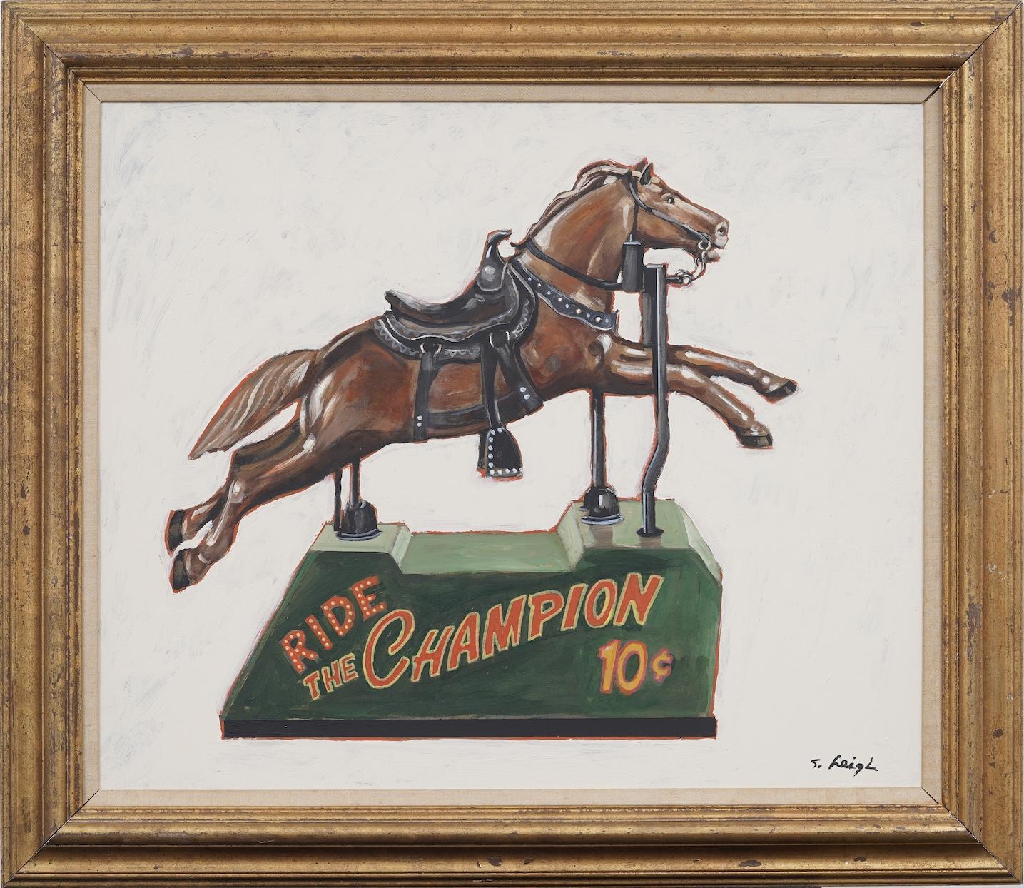 "Ride the Champion" Vintage American Carnival Ride Horse Portrait Oil Painting