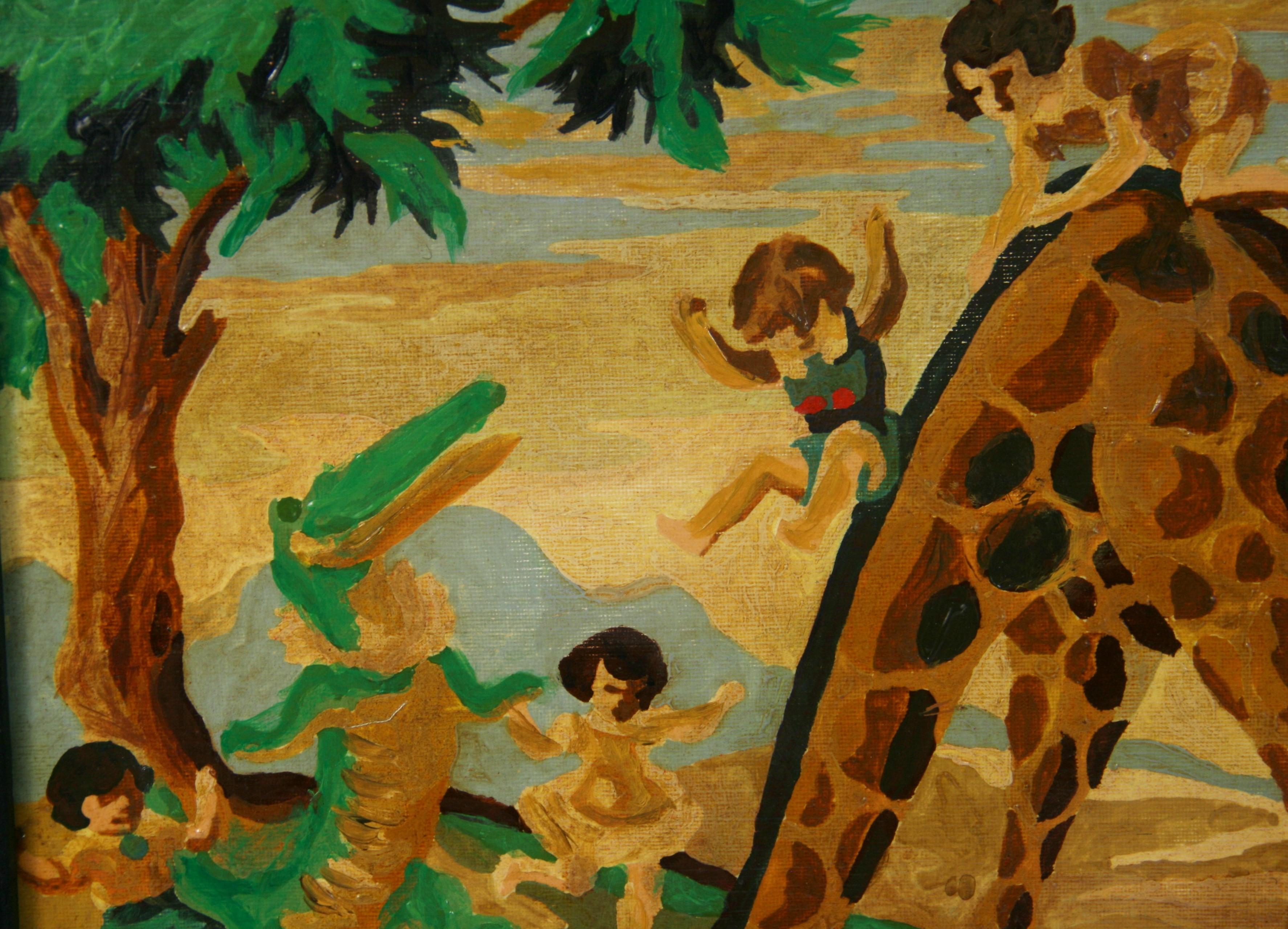 Riding a Giraffe Surreal  Oil Painting 1956 For Sale 10