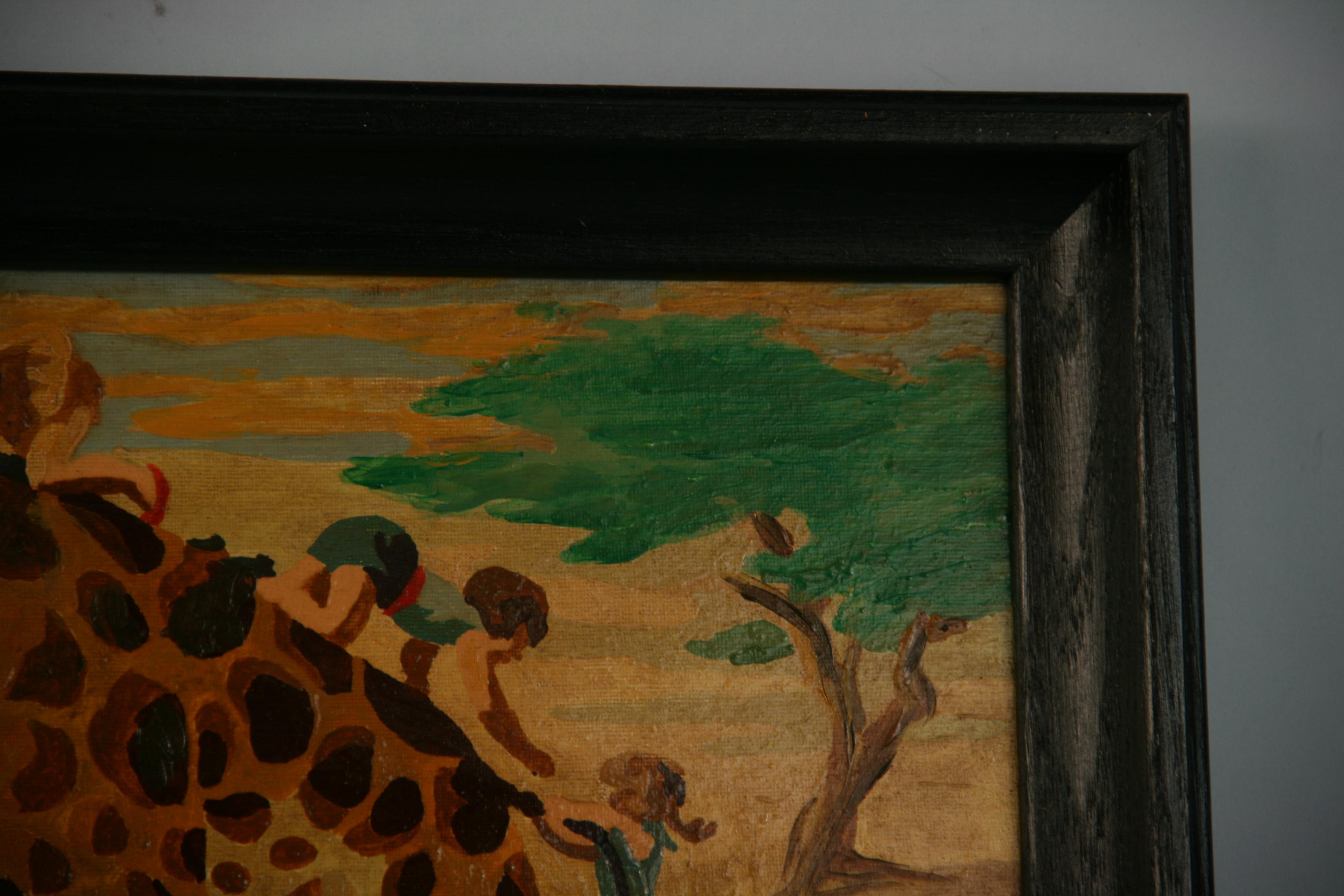 Riding a Giraffe Surreal  Oil Painting 1956 For Sale 6