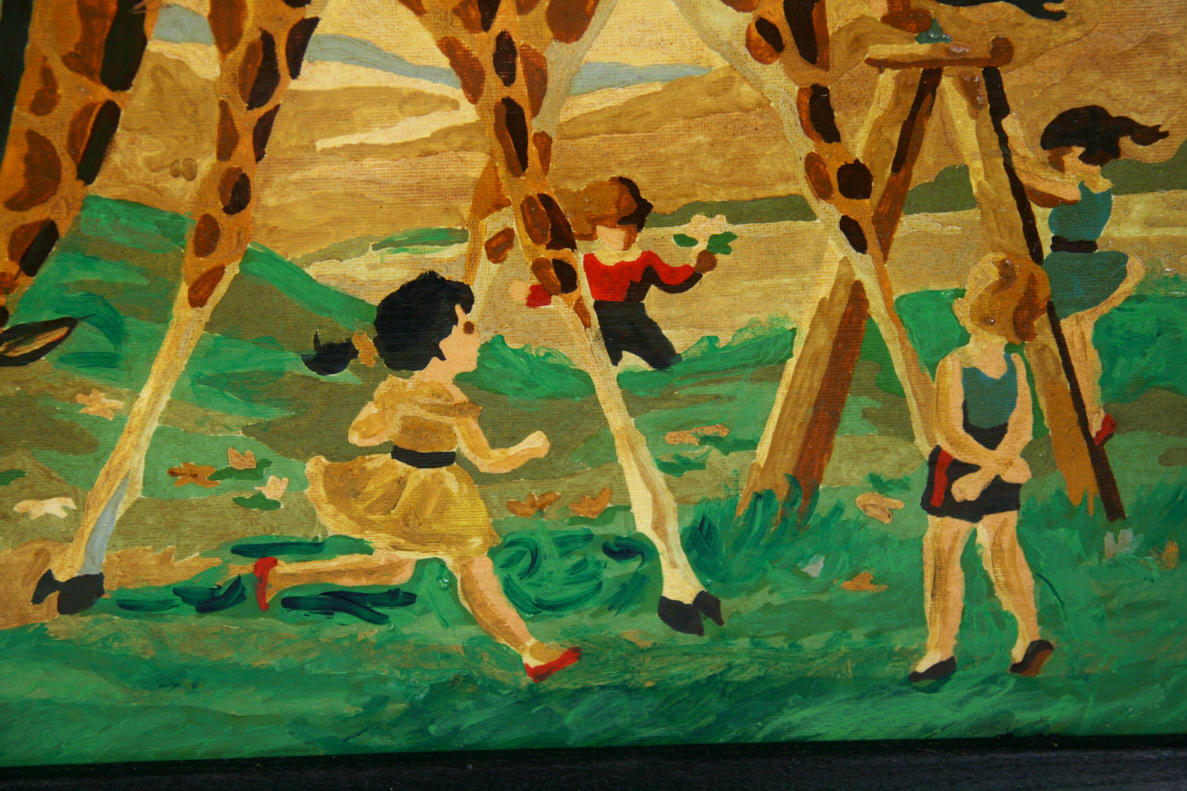 Riding a Giraffe Surreal  Oil Painting 1956 For Sale 7