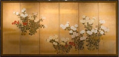 Rimpa School Six-Panel Screen, Chrysanthemum Motif, Japan, Meiji Period