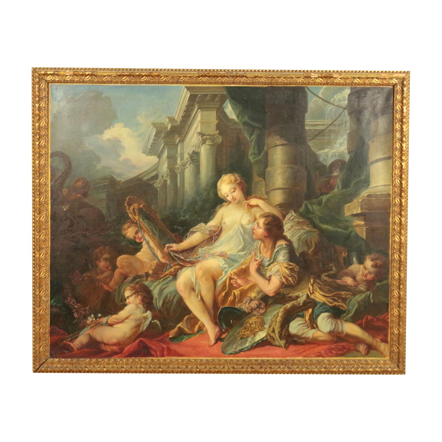 Unknown Figurative Painting - Rinaldo And Armida Oil On Canvas Late '800 Early '900, Copy From François Bouche
