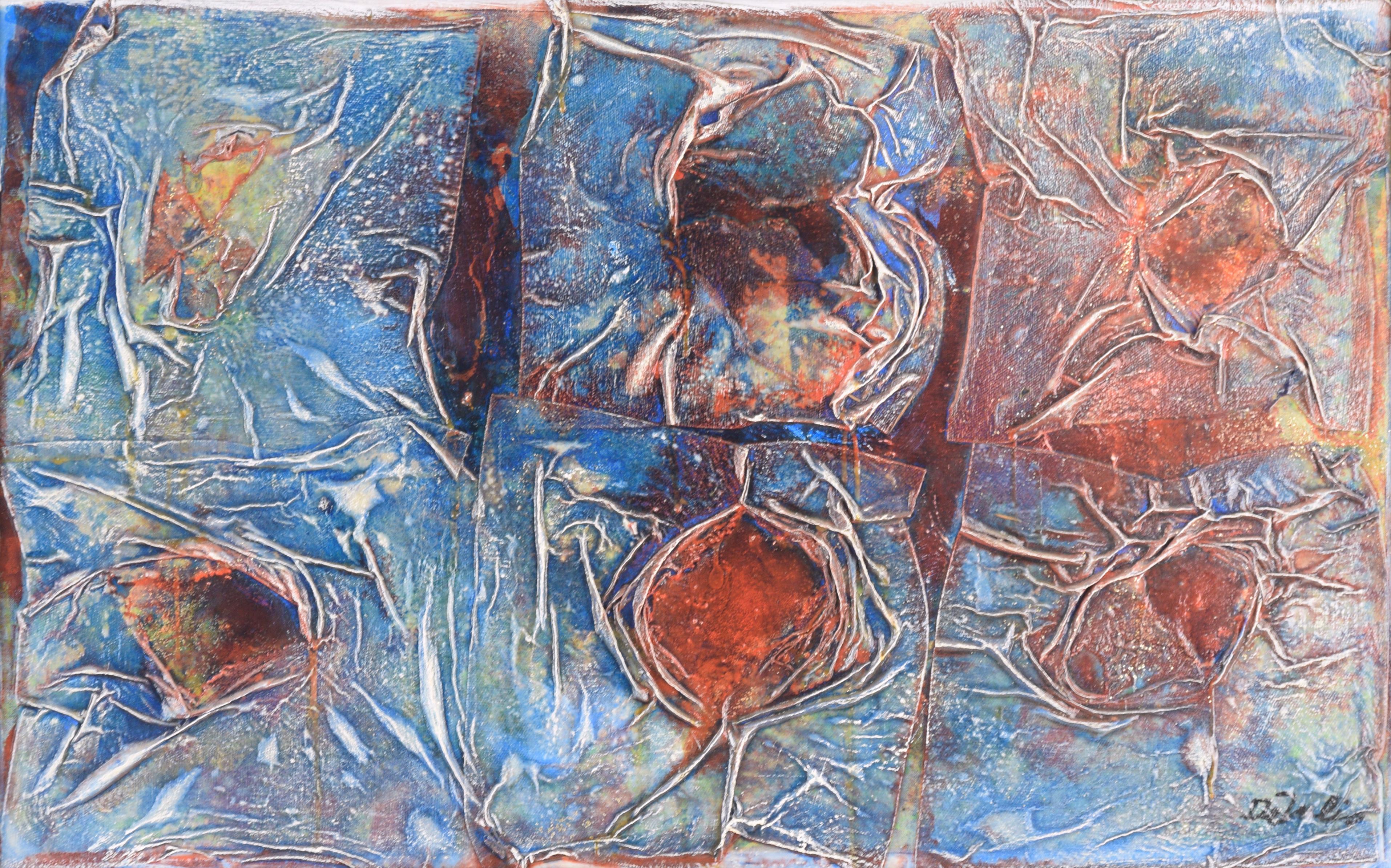 Ripples in Space – Abstrakte Komposition, Original-Ölgemälde

Lebendige abstrakte Komposition aus Farbe, Papier, Emaille und Glitter von dem unbekannten Künstler 