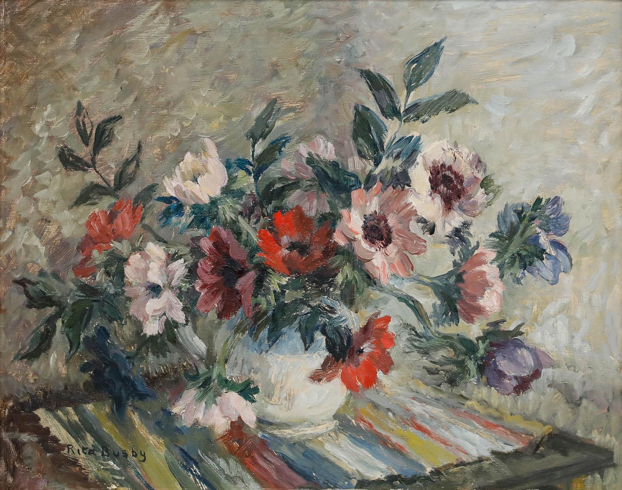 Rita Busby - 20th Century Oil, Vase of Anemones - Painting by Unknown