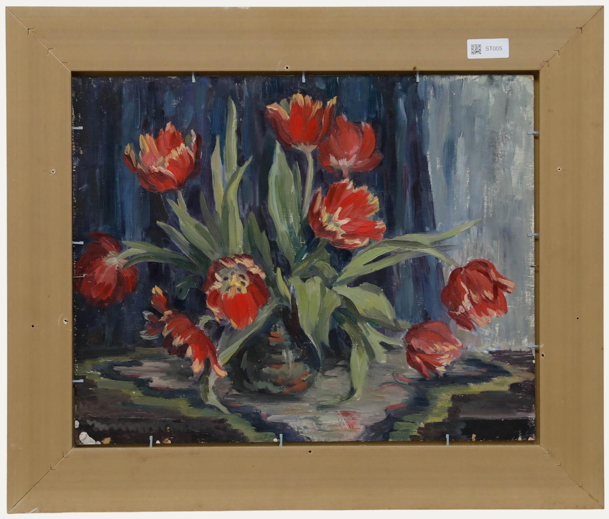 Rita Busby - 20th Century Oil, Vase of Anemones - Brown Still-Life Painting by Unknown
