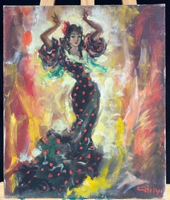 ‘Rita’ Spanish Flamenco Dancer in Fiery Motion Vibrant Signed Oil Painting