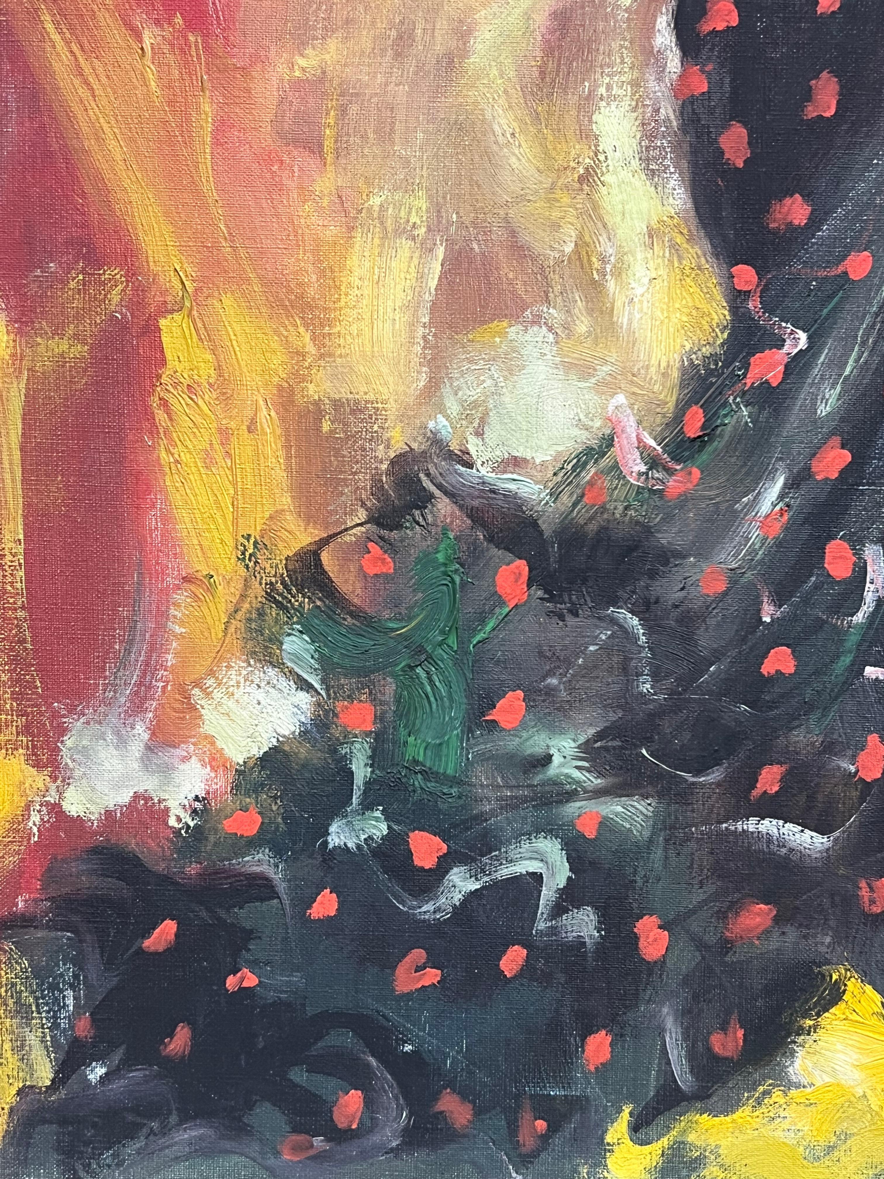 ‘Rita’ Spanish Flamenco Dancer in Fiery Motion Vibrant Signed Oil Painting - Brown Figurative Painting by Unknown