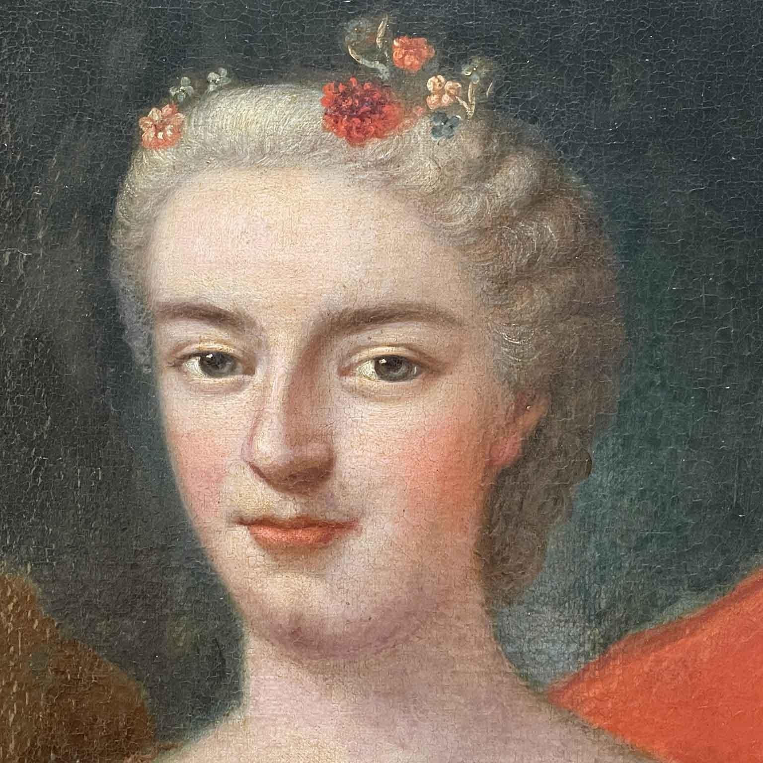 Porträt einer Dame in blauem Kleid Französische Schule 18 – Painting von Unknown