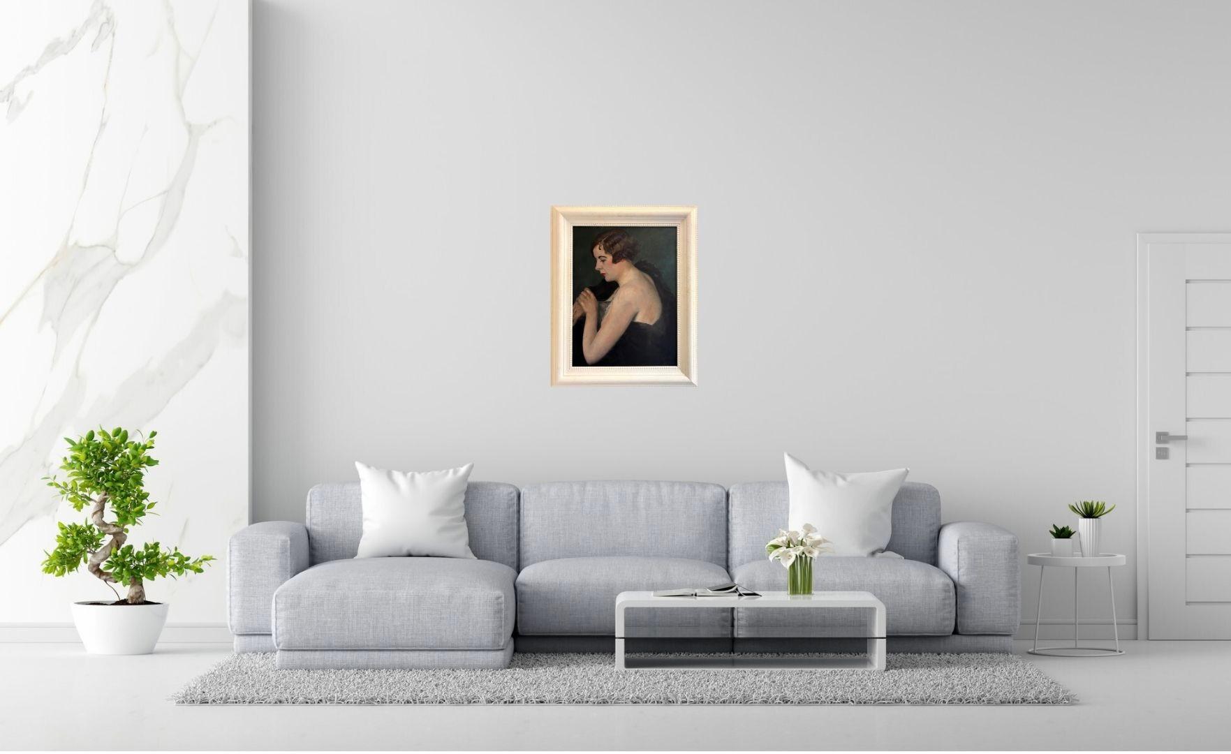 Ritratto di Elegante Art Deco Scuola Francese Monogrammato EB e datato 1931 – Painting von Unknown