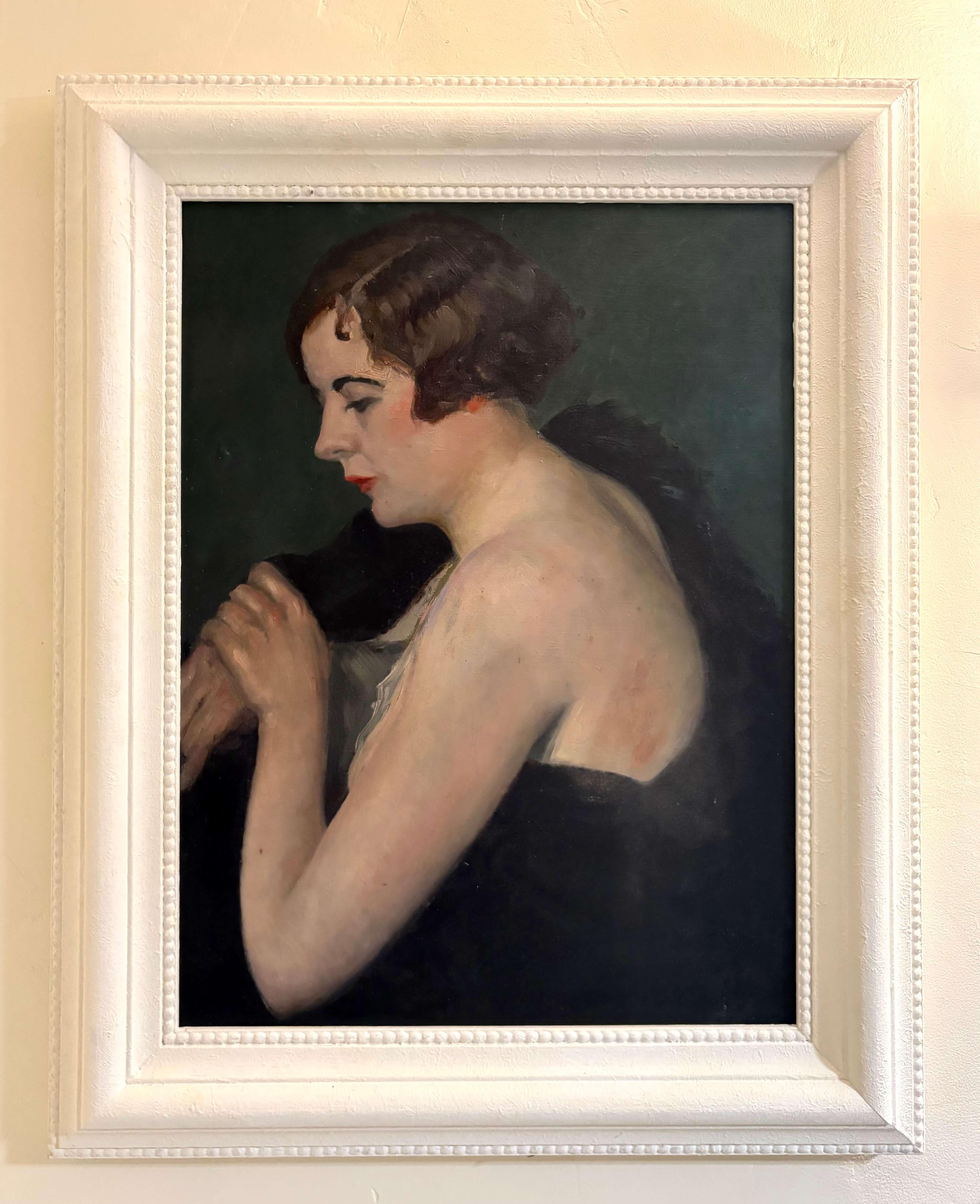 Ritratto di Elegante Art Deco Scuola Francese Monogrammato EB e datato 1931