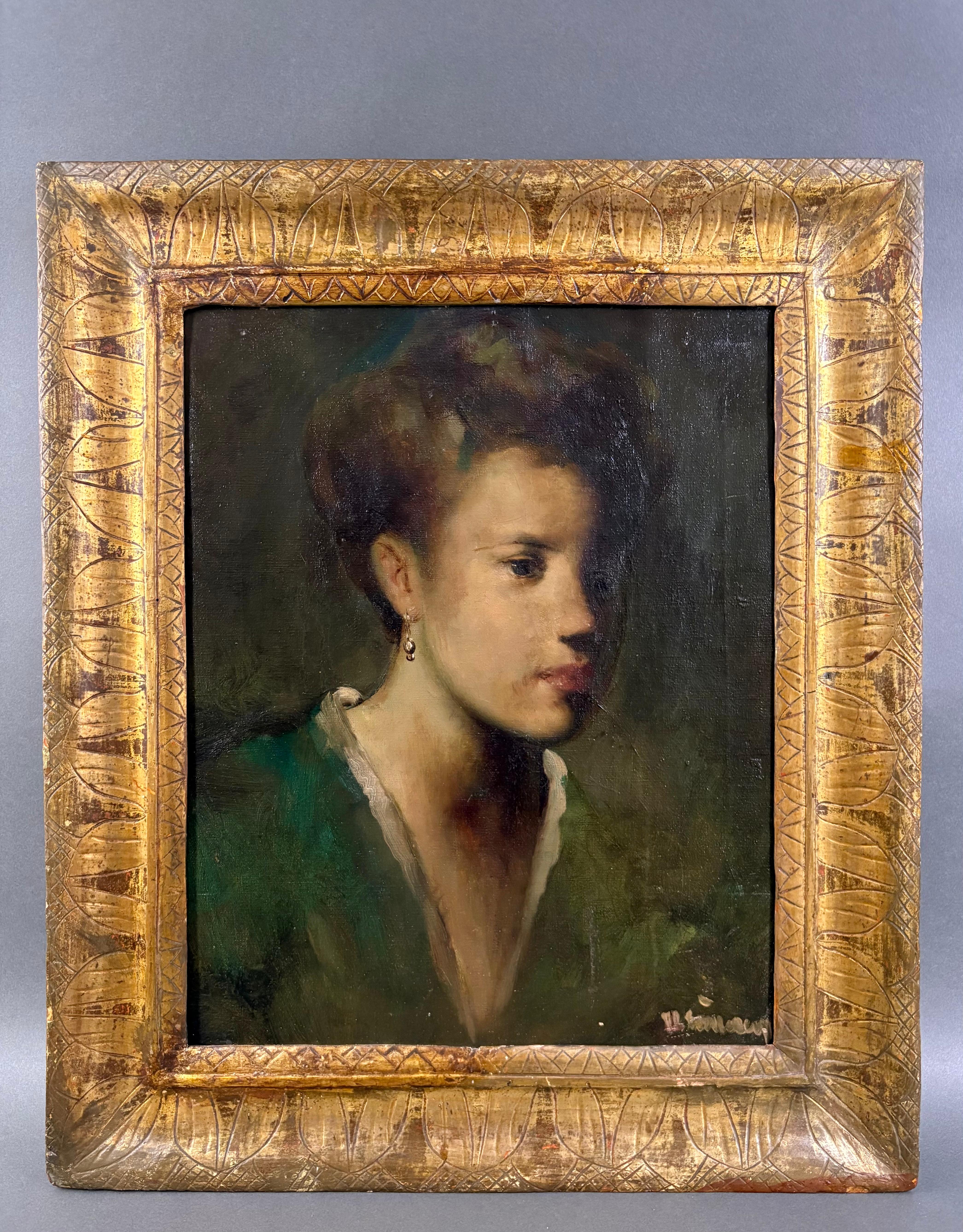 Portrait of Elegant Woman in Green Kimono, 19th century French School in Frame For Sale 4