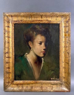 Antique Portrait of Elegant Woman in Green Kimono, 19th century French School in Frame
