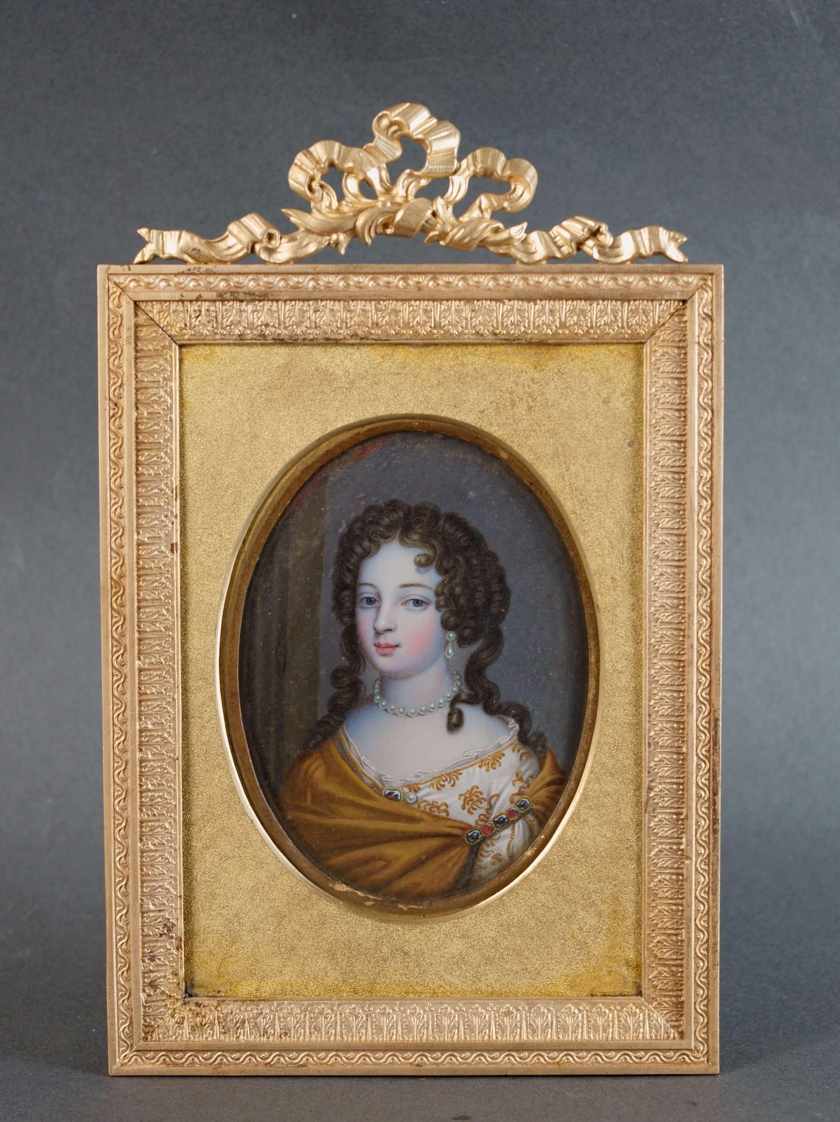 Porträt der Kaiserin Sophie-Charlotte von Preußen Miniatur-Bronzerahmen – Painting von Unknown